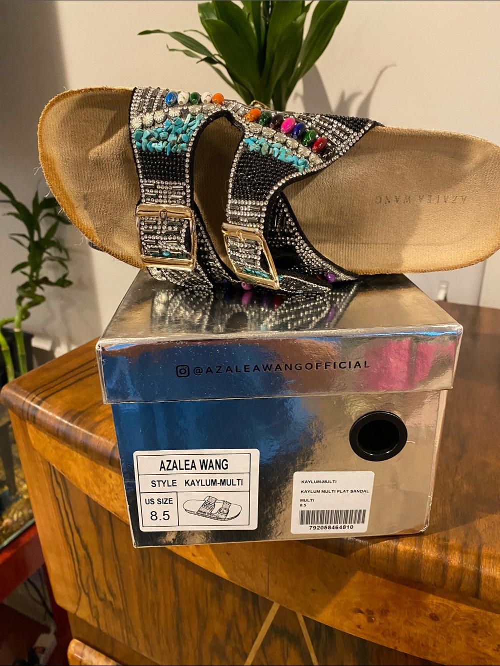 Azalea Wang Multi Embellished Black Slide Sandal - 8.5